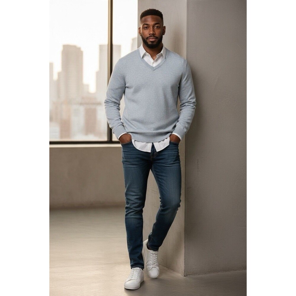 CREMIEUX Signature Collection 100% Luxury Cashmere V-Neck Sweater Light Blue SzL